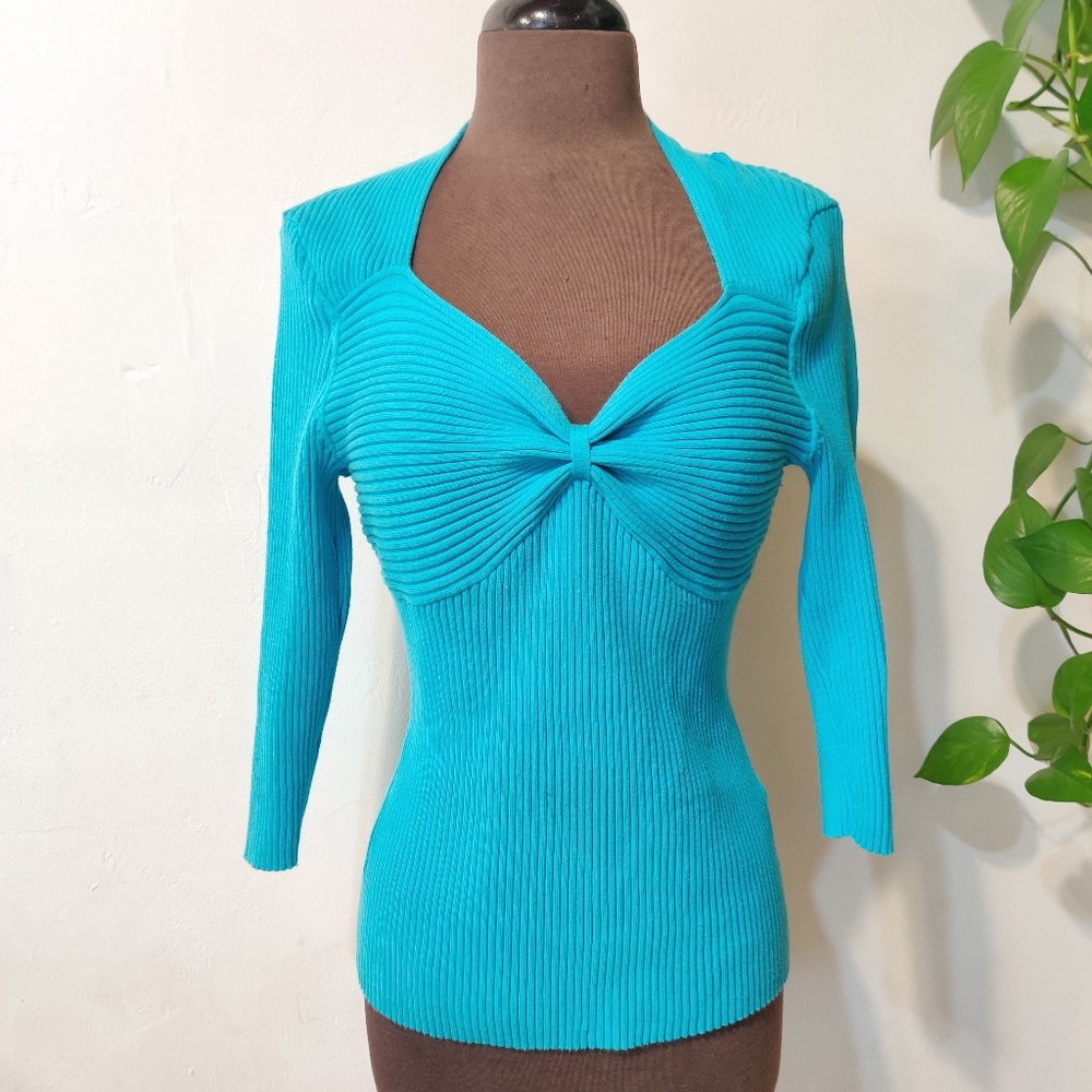 August Silk Princess Cut Aqua Blouse L